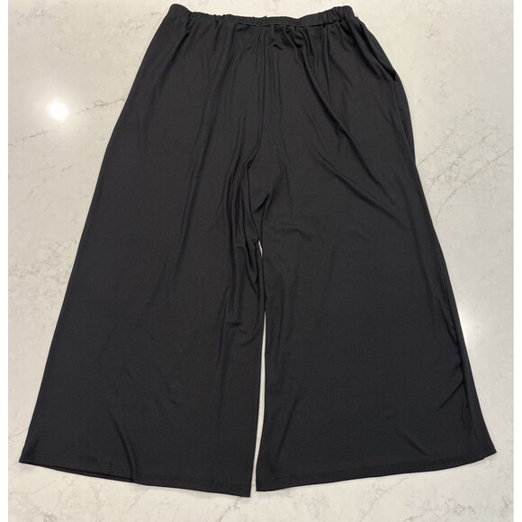 Cider Black Rib Slinky Wide Leg Palazzo Pants 2XL Pull On Elastic Waist Pockets - Picture 2 of 12